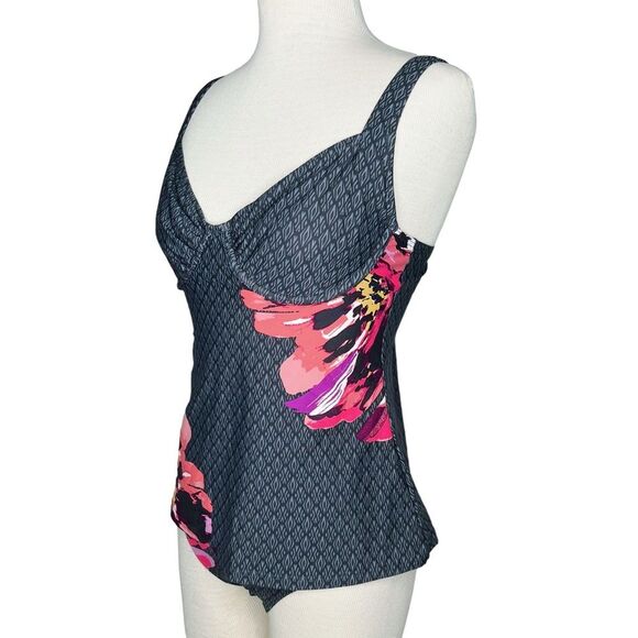 Title Nine Tankini Swimsuit sz 34C top & M bottom * Bodacious Swim Gray Floral - Picture 2 of 11